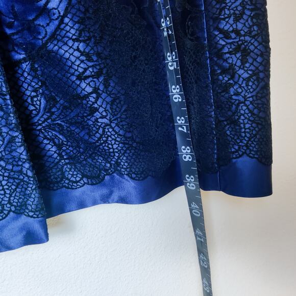 Vtg Positive Attitude Satin Velvet Burnout Floral Blazer Dress 10 Navy Blue - Picture 11 of 13